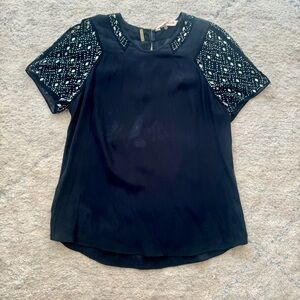 Rebecca Taylor Black Embellished Short Sleeve Going Out Top